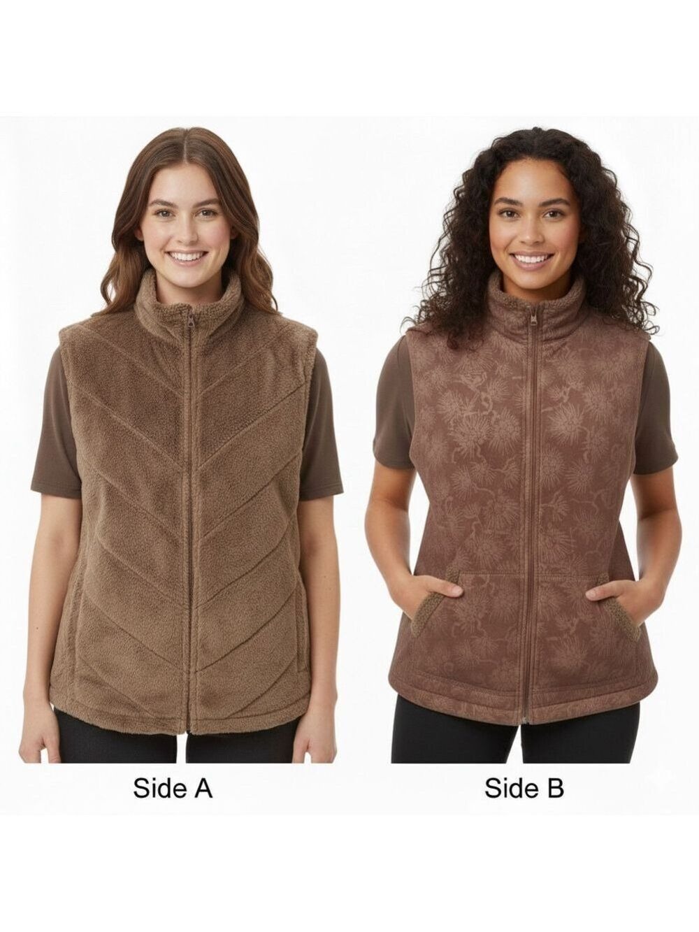 Columbia Women's 2X Brown Floral Reversible Fleece Vest